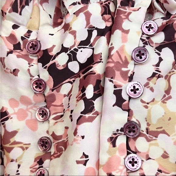 EQUIPMENT Floral Satin Draped Puff Long Sleeve Button Up Stand Collar Blouse S - Picture 12 of 13